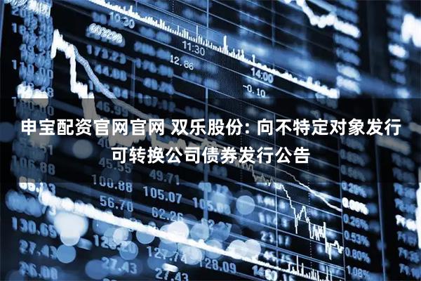 申宝配资官网官网 双乐股份: 向不特定对象发行可转换公司债券发行公告